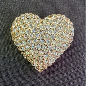Kramer Vintage Rhinestone Heart Brooch Gold Tone Pave Crystal Pin MCM Glam Love